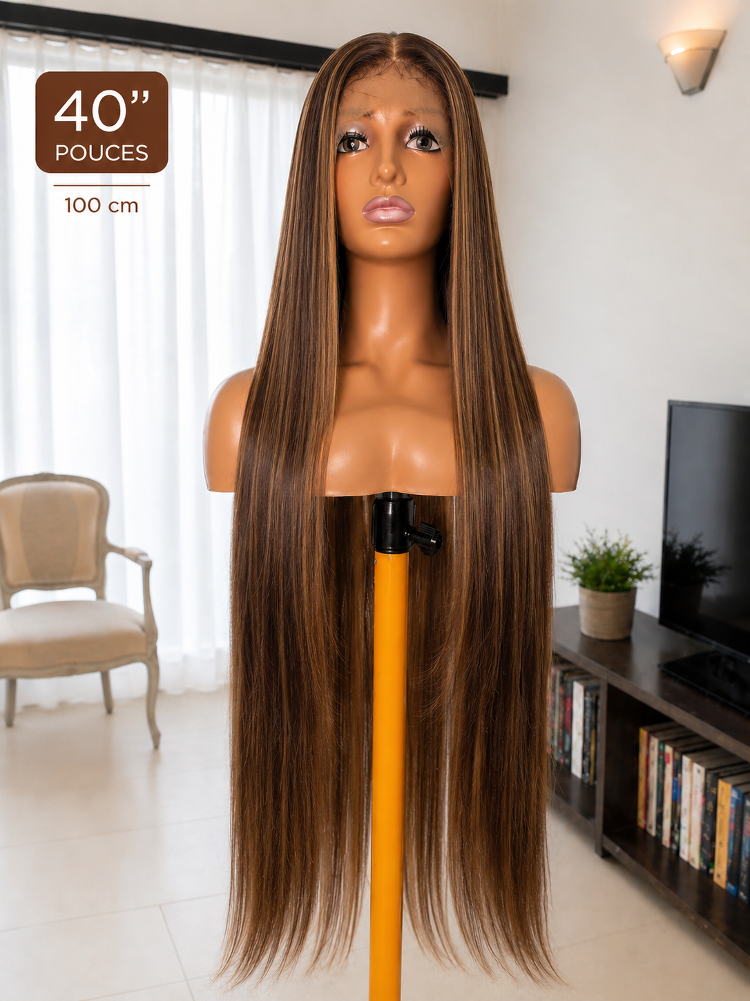 dvn ZARA – Perruque synthétique lace lisse 40 pouces effet naturel