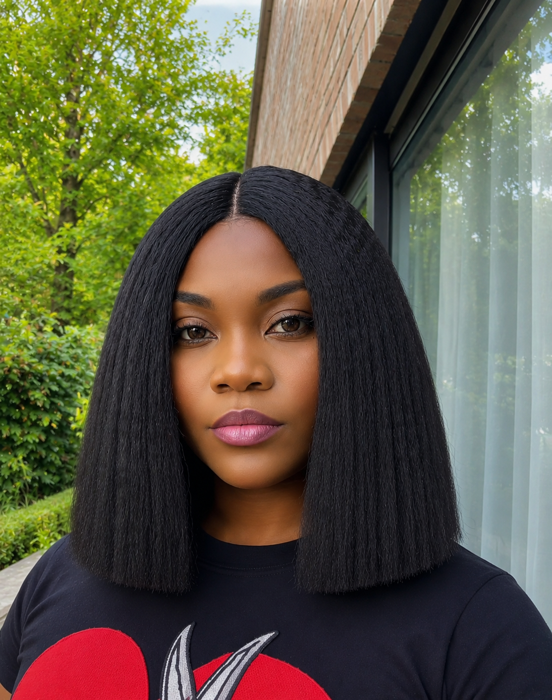 dvn AMIRA – Perruque T-part kinky effet naturel noir naturel – 10 pouces