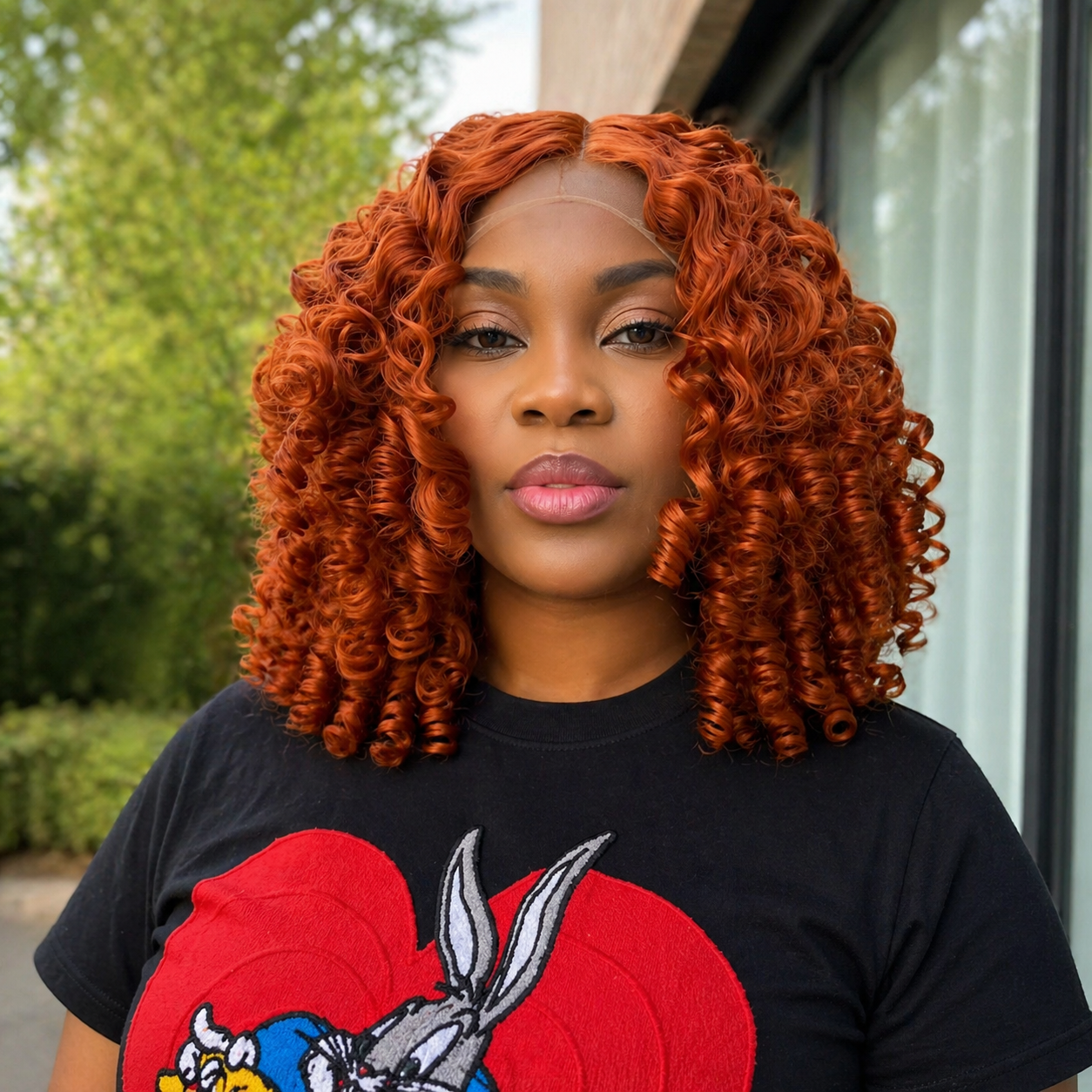 dvn LEA – Perruque effet naturel 4x4 bouclée orange cuivré 16 pouces