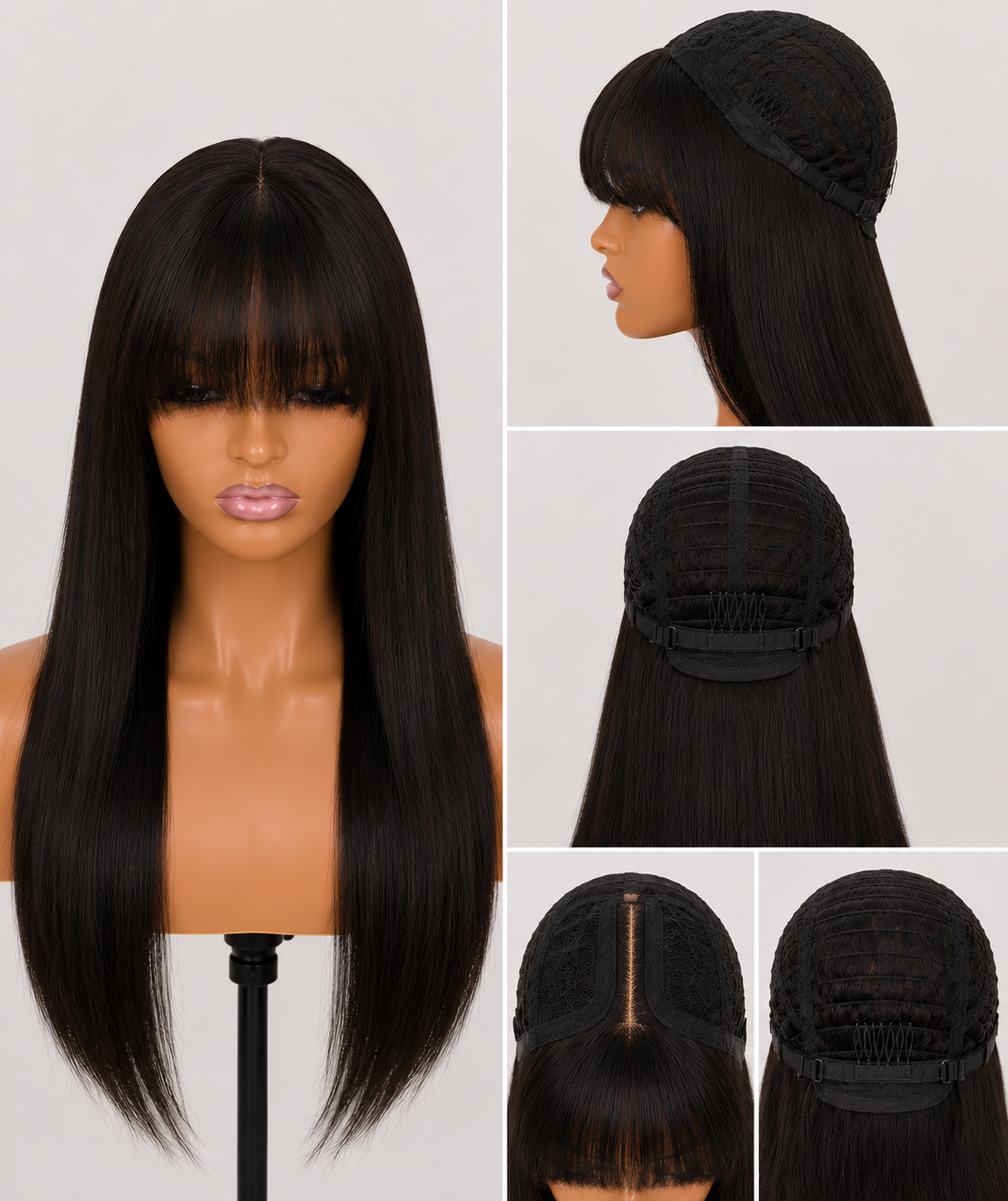 dvn INES – Perruque T-part 20" Noir avec frange (lisse, effet naturel)